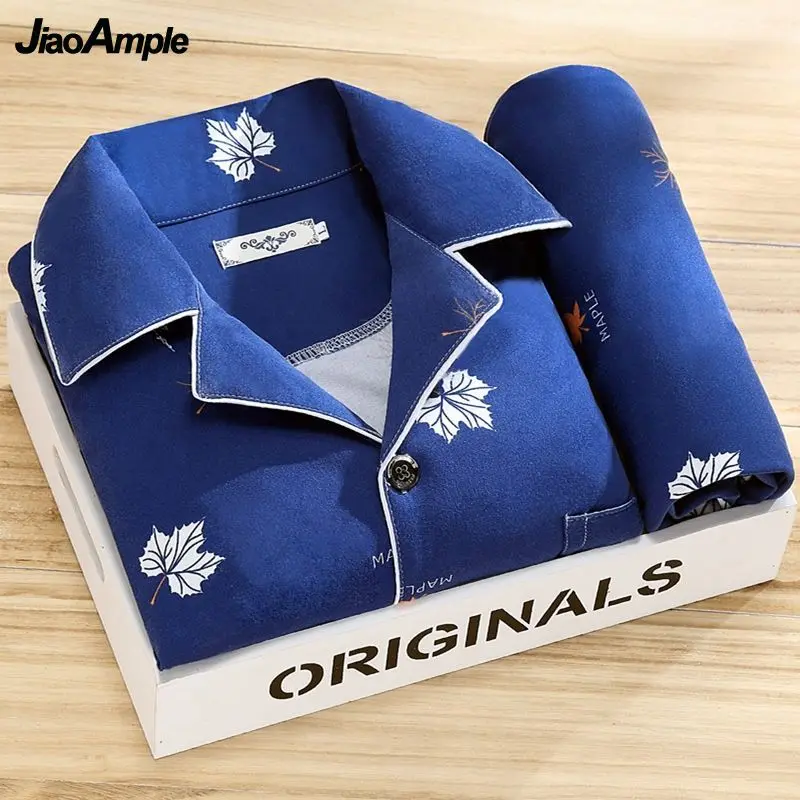 Men's Spring Autumn Striped Long-sleeved Trousers Pijamas Two-piece Loose Nightwear Homewear Set pajama sets