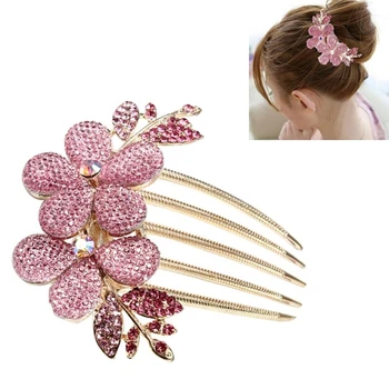 

Charm Fashion Lady Girl Flower Pattern Alloy Rhinestone Barrette Hair Clip Comb