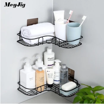 

Bathroom Shelf Wall Shelf Punch Corner Frame Bathroom Installation Iron Storage Shelf Kitchen Tripod Corner Frame with 2 Hook