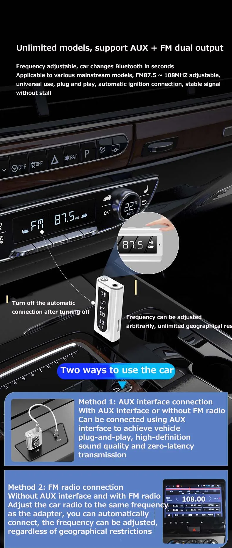 JINSERTA Bluetooth 5,0 приемник автомобильный mp3 плееры стерео Музыка FM передатчик AUX адаптер для наушников колонки громкой связи комплект
