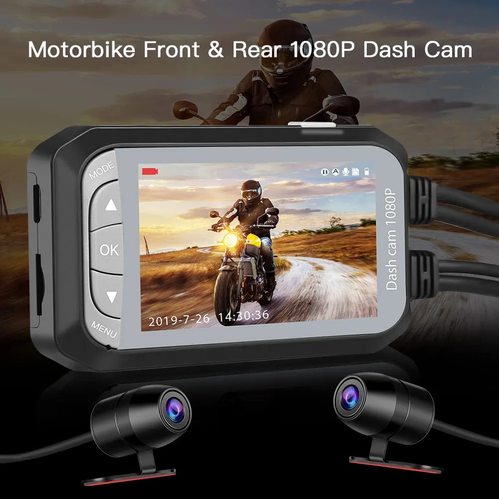  Waterproof Dual Motorbike Action Camera Recorder DVR HD 1080P Front and Rear View Motor Electronics