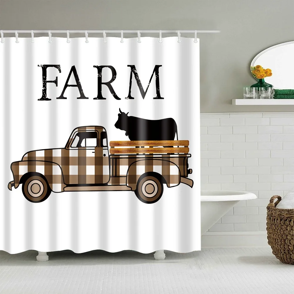Funny Cow Shower Curtain Autumn Modern Farmhouse Farm Animals For Bathroom Decor 