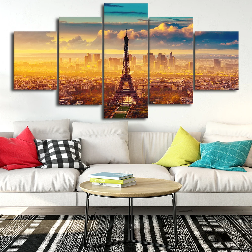 Холст искусство стен 5 шт. картины с изображением эйфелевой башни пейзажа для