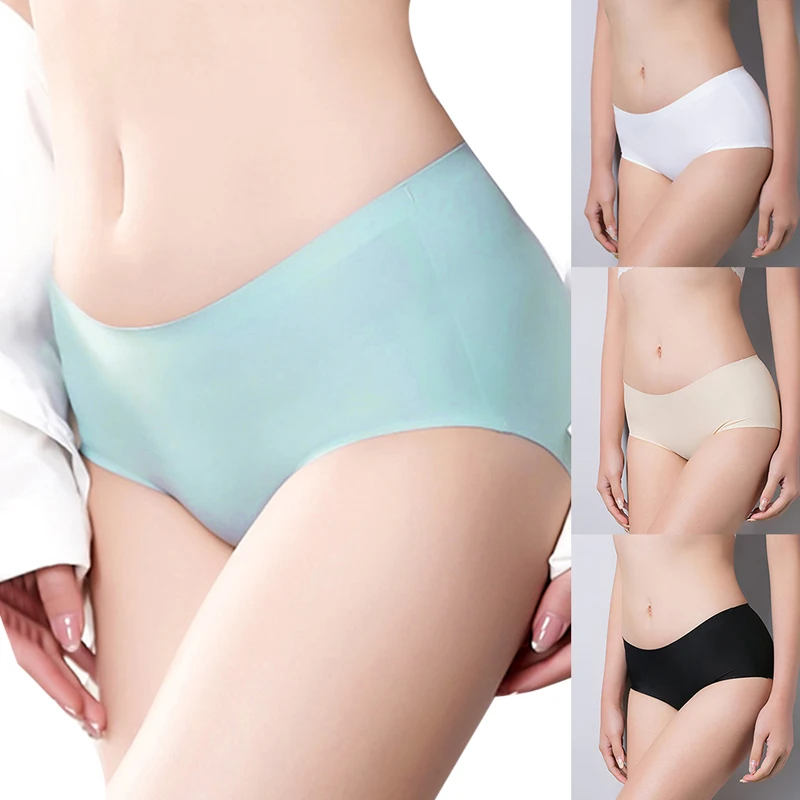 

Soft Briefs For Women Cotton Ice Silk Underwear Lady Solid Lingerie Low Waist Brief 2021 Underpant Seamless Panties