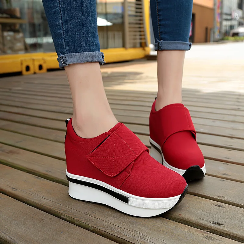 Популярная женская обувь женские туфли на крючках и петлях красные/черные туфли на платформе однотонные женские туфли на высоком каблуке 5 см, Размеры 35-40