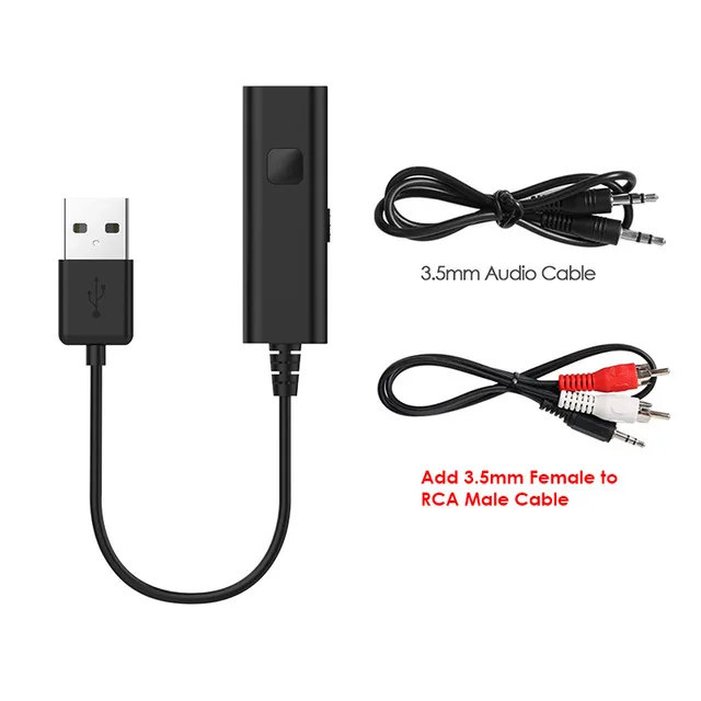 Black Add RCA Cable Opansten аудио USB адаптер Bluetooth приемник передатчик 3,5 мм AUX RCA MP3 музыкальный автомобильный комплект ТВ Беспроводной Динамик адаптер для наушников - Цвет: Black Add RCA Cable