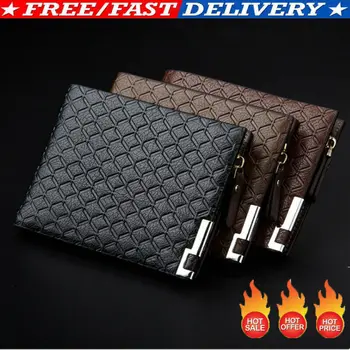 

Hot Men Wallet PU Leather Wallet Business Solid ID Credit Card Handbag Male Holder Clutch Bifold Pocket Zipper Coin Purse