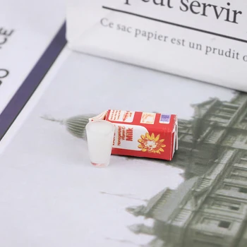 

1:12 MINI Dollhouse Miniature Food accessories dollhouse kitchen Chinese food Mini simulation A glass of milk and a milk box