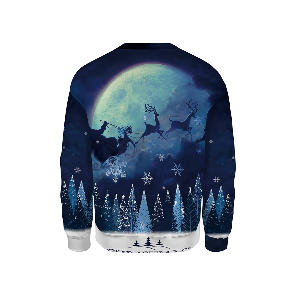 Christmas Sweatshirt Funny Printed Long Sleeve Men Women Casual Snowflakes Deer Printed Clothes Christmas 3D Elk Pullover