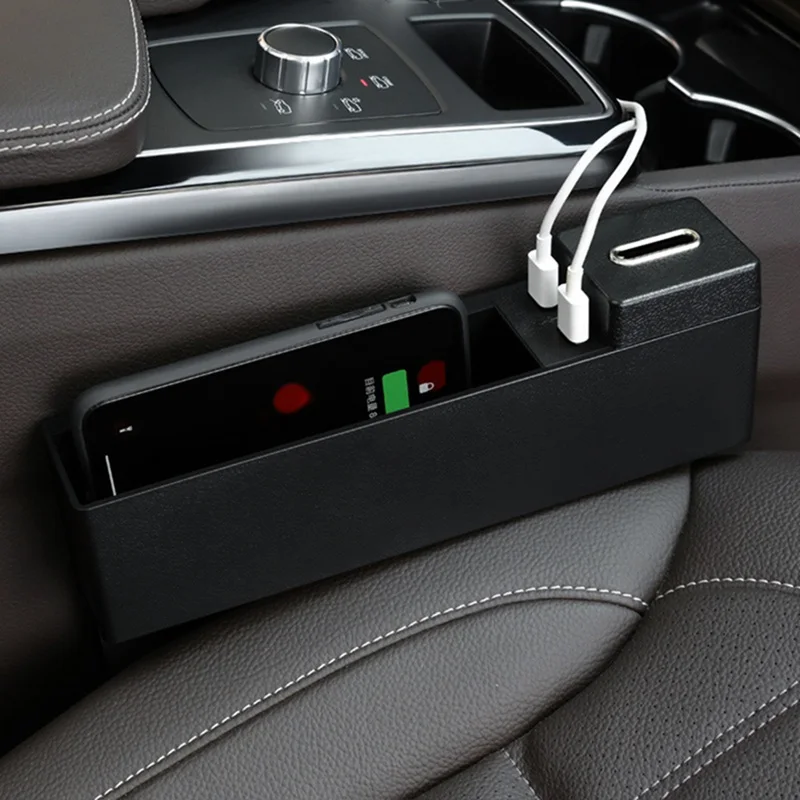 Многофункциональная коробка для хранения автомобильного сиденья, USB Беспроводная зарядка, карта, коробка для хранения монет, автомобильный Органайзер с зарядным устройством - Название цвета: BK1