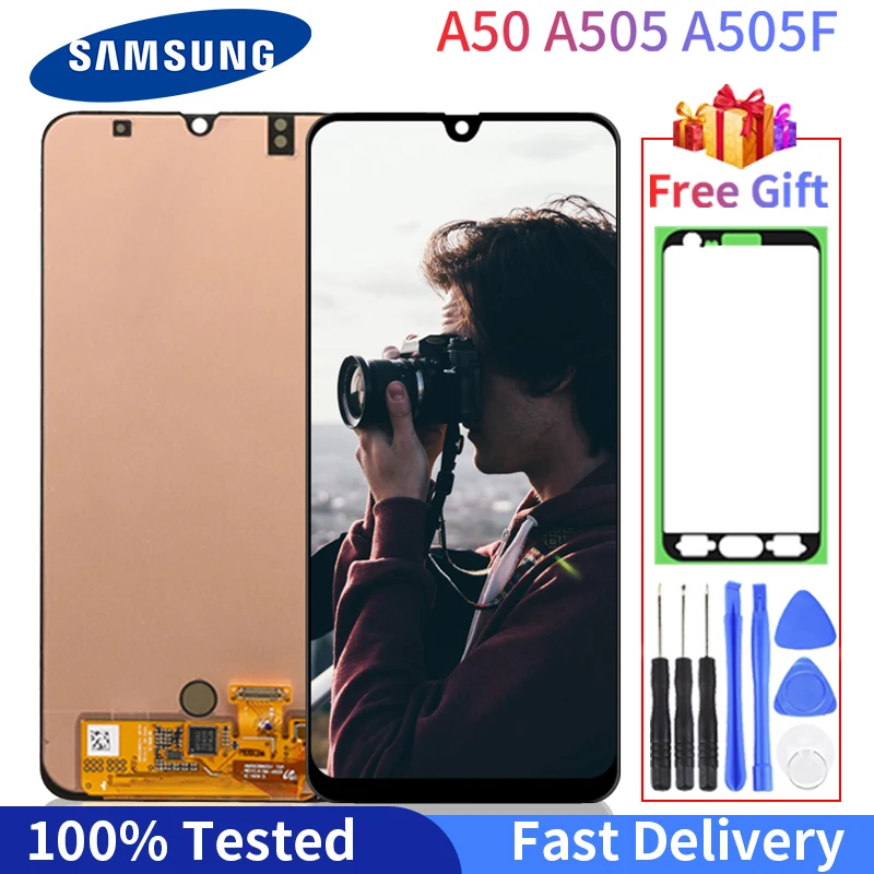Super AMOLED LCD For Samsung Galaxy A50 A505 Display SM-A505FN/DS A505F/DS Touch Screen Digitizer Assembly With Frame | Мобильные
