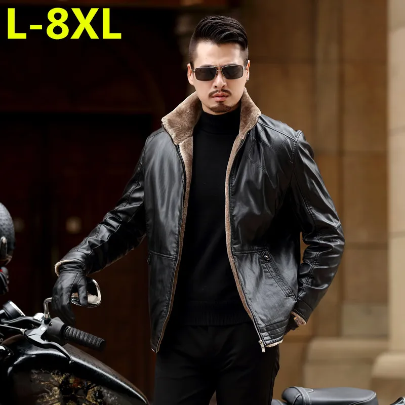 Размера плюс 8XL 7XL 6XL 5XL Новые теплые зимние из овечьей кожи Мужская кожаная куртка