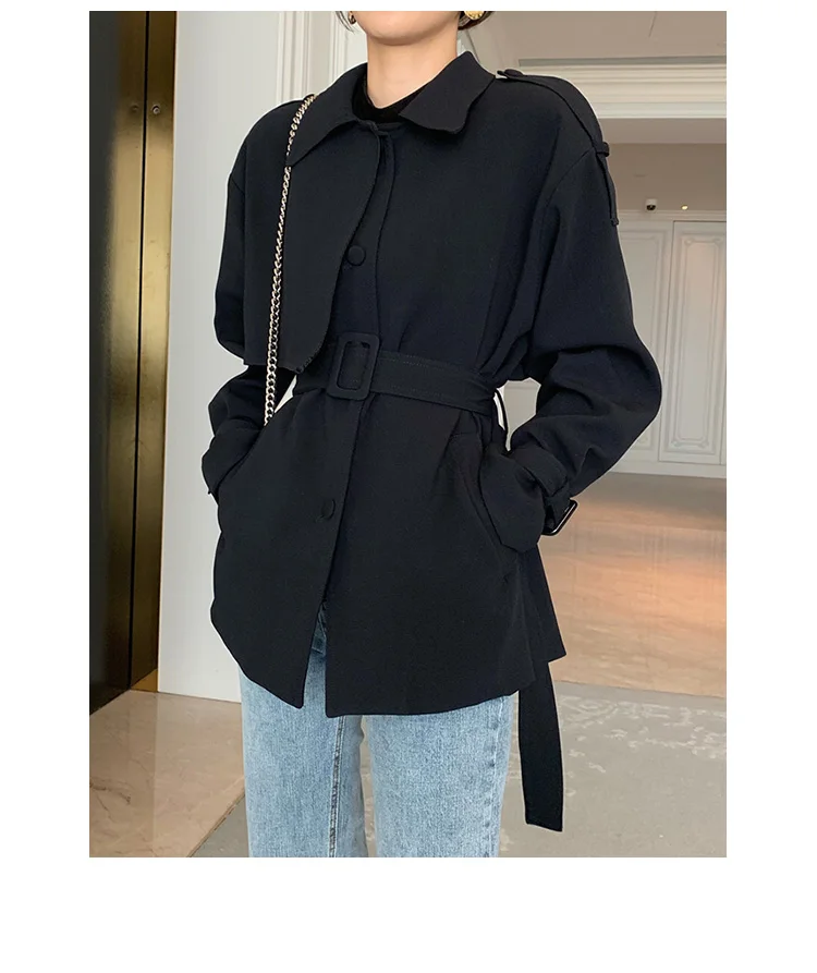 New Elegant Fashion Coat Women Short Blends Coat Jacket Female Korean Version Casual Short Loose Belt Coat Femme