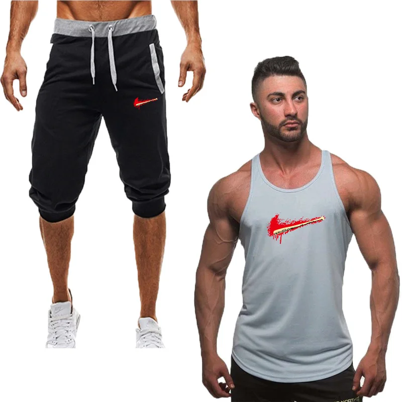 

2019 Fashion new tracksuit men Two Piece Casual short pant+tank top summer cool Sweatshirts Suit Male chandal hombre jogging hom