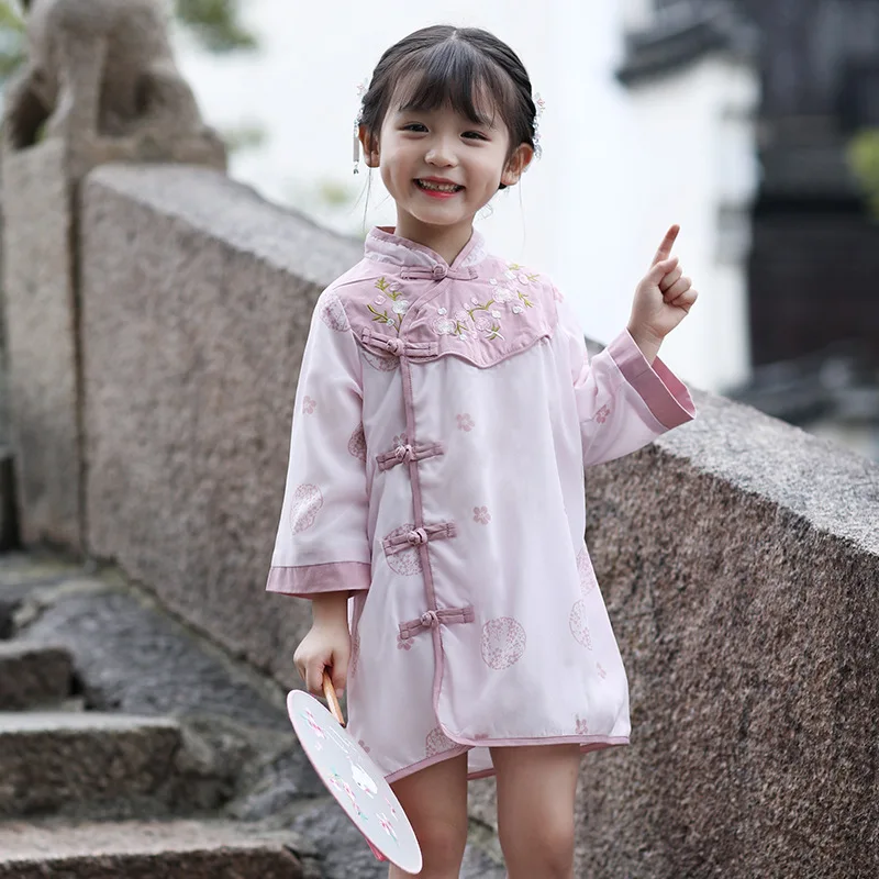 Детское Ципао платье Hanfu для девочек китайский традиционный костюм в стиле Тан юбка принцессы китайский стиль guzheng сценический костюм SL1212