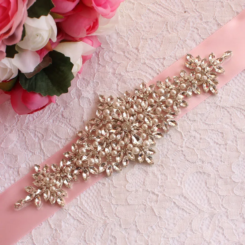 Steentjes Trouwjurk Riem Серебряная лента Свадебная со стразами Диамант бруиды Riem Voor Vrouwen Jurken - Цвет: pink
