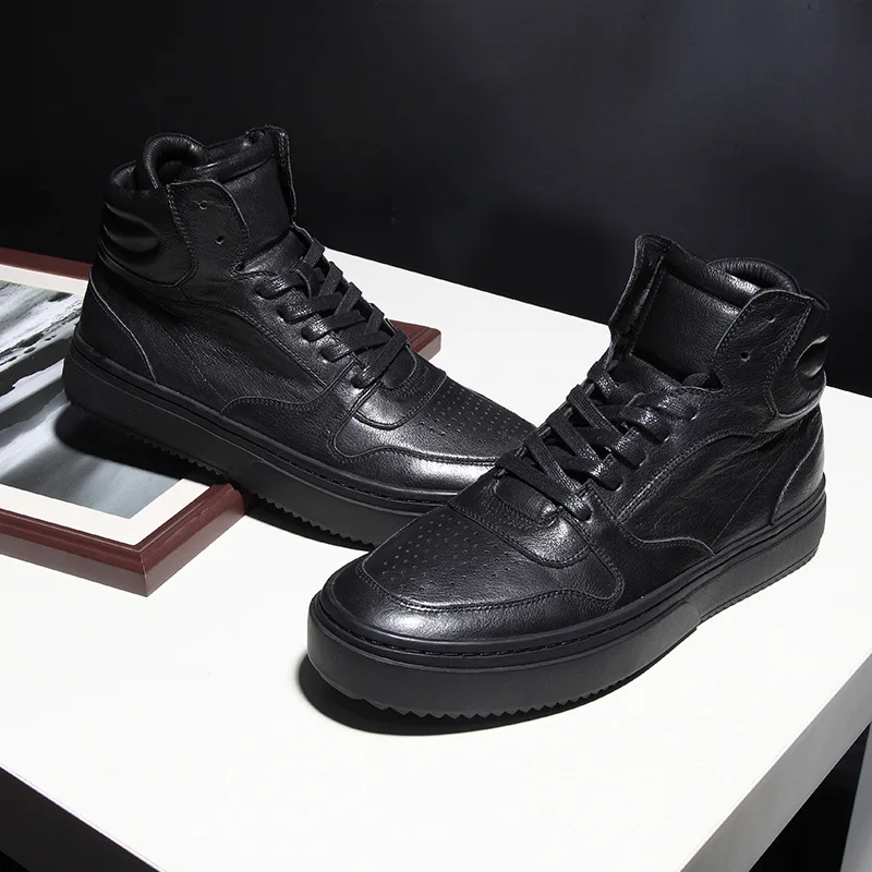 

2018 Autumn And Winter New Style Europe And America High Shoes Men Genuine Leather Trend Thick Bottomed Extra High Versatile Spo