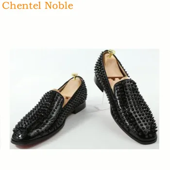 

Luxury Brand Chentel Classic Rivet Fashion Black Color Mens Dress Shoes Leather Slip-On Loafters For Mens Shoes Big Size