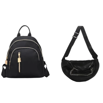 

1 Pcs Travel Backpack Nylon Cloth Bag & 1 Pcs Chest Bag Small Shoulder Bag Pack Purse
