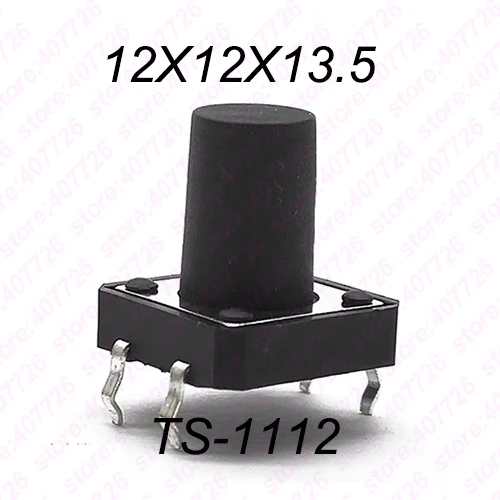 12X12X13.5 DIP 10 шт 12X12 H = 13/13. 5/14/15/16/17 мм~ 4,3 мм 4PIN DIP мгновенный тактильный переключатель кнопочный переключатель Черный - Цвет: 12X12X13.5 DIP