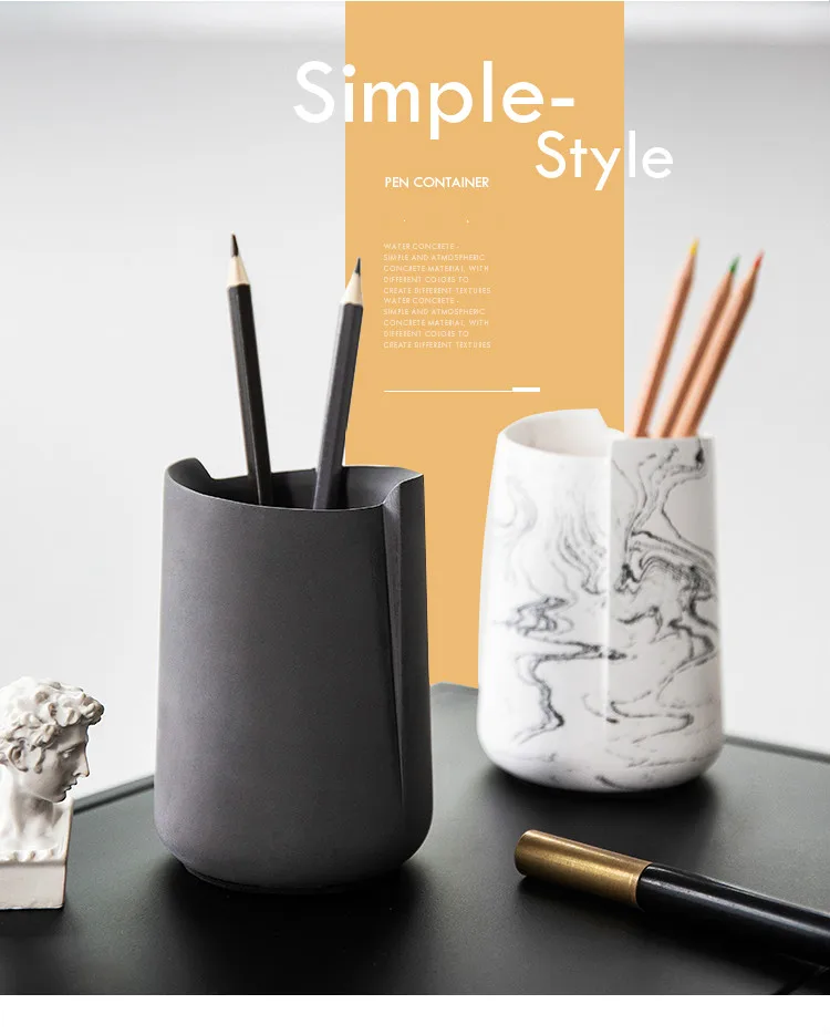 

Geometric Cement Pen Container Concrete Flower Pot Pencil Brushes Storage Desktop Organizer Stationery Decor