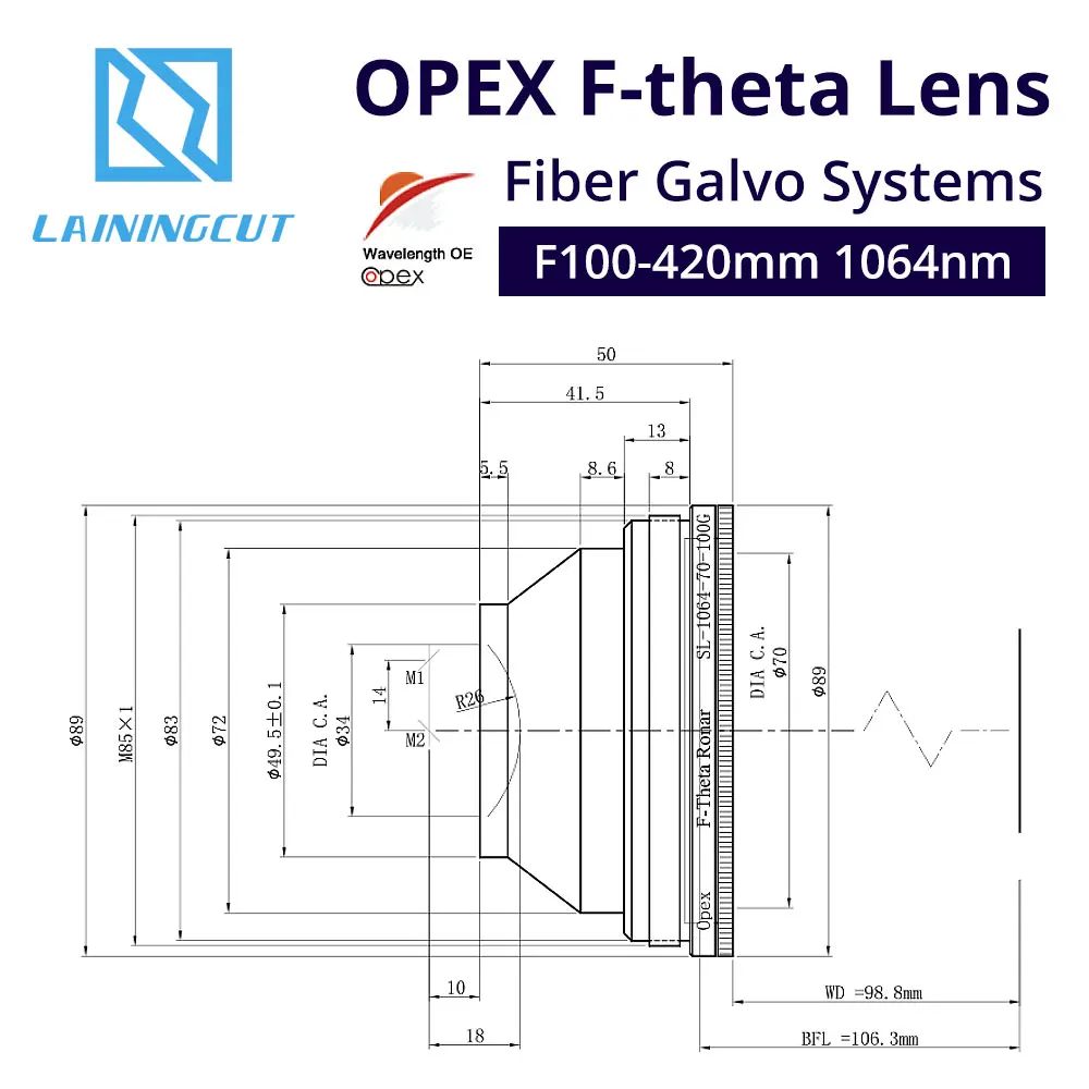 OPEX F-theta объектив поле объектив 1064nm 70x70-300x300mm F100-420nm для 1064nm YAG волоконно-оптическая лазерная маркировочная машина запчасти