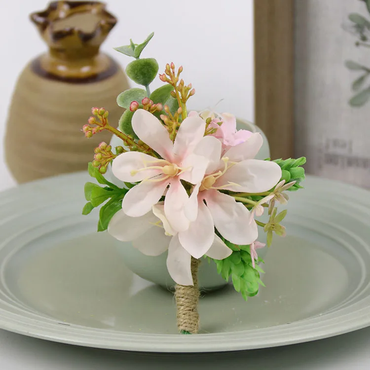 boutonniere-F Йо Чо искусственный цветок свадебный бутоньерка Мужская бутоньерка, жених Бутоньерка Свадебный корсаж на запястье Шелковая Роза украшение для свадьбы планировщик цветок - Цвет: boutonniere-F