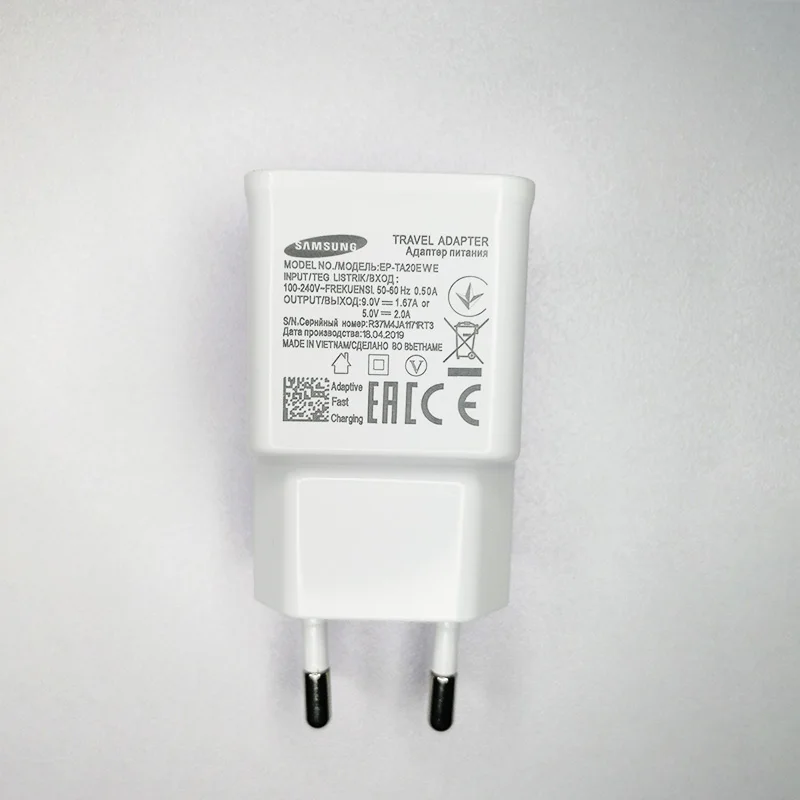 Samsung Быстрое Зарядное устройство usb зарядное устройство адаптер 9 В 1,67 а Быстрая Зарядка Тип C кабель для Galaxy A30 A40 A50 A60 S10 S8 S9 Plus note 8 9 - Тип штекера: EU Charger Only