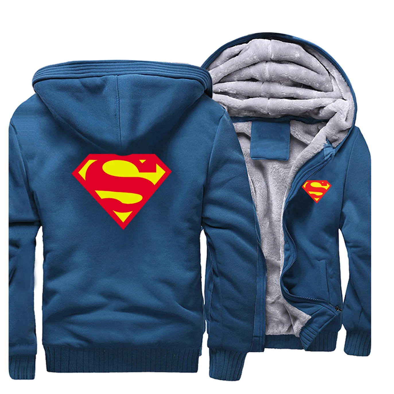 Супермен мужские зимние толстовки повседневные мужские модные спортивные костюмы куртки Уличная Брендовая верхняя одежда Мужские Винтажные Утепленные Пальто 5XL - Цвет: Lake Blue