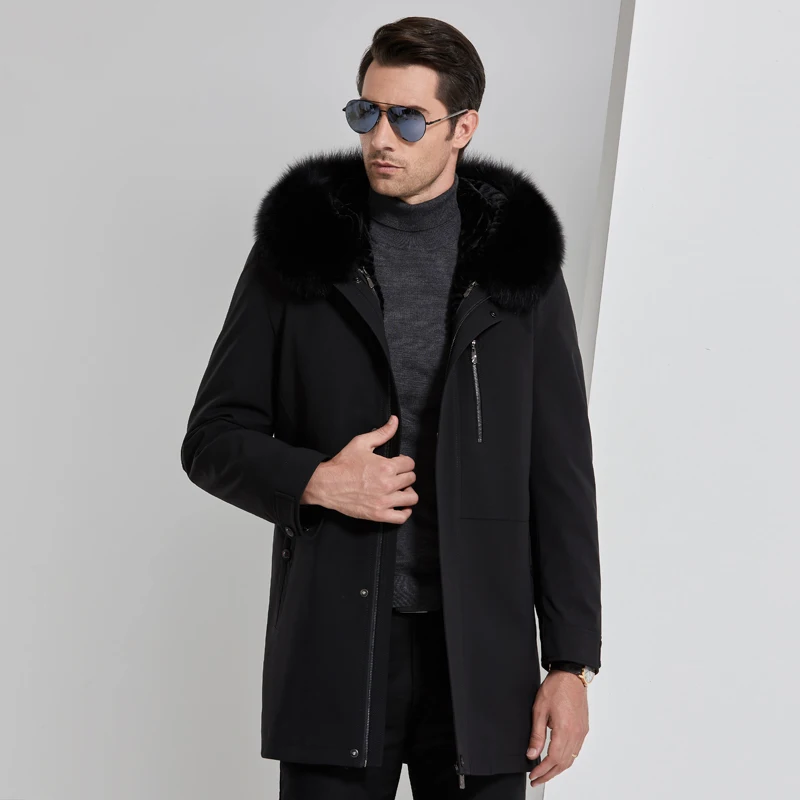 New Arrival Men's Jacket Black Long Winter Jacket's Men Hooded Fur Inside Warm Waterproof Outdoor Jacket Men jaqueta masculina