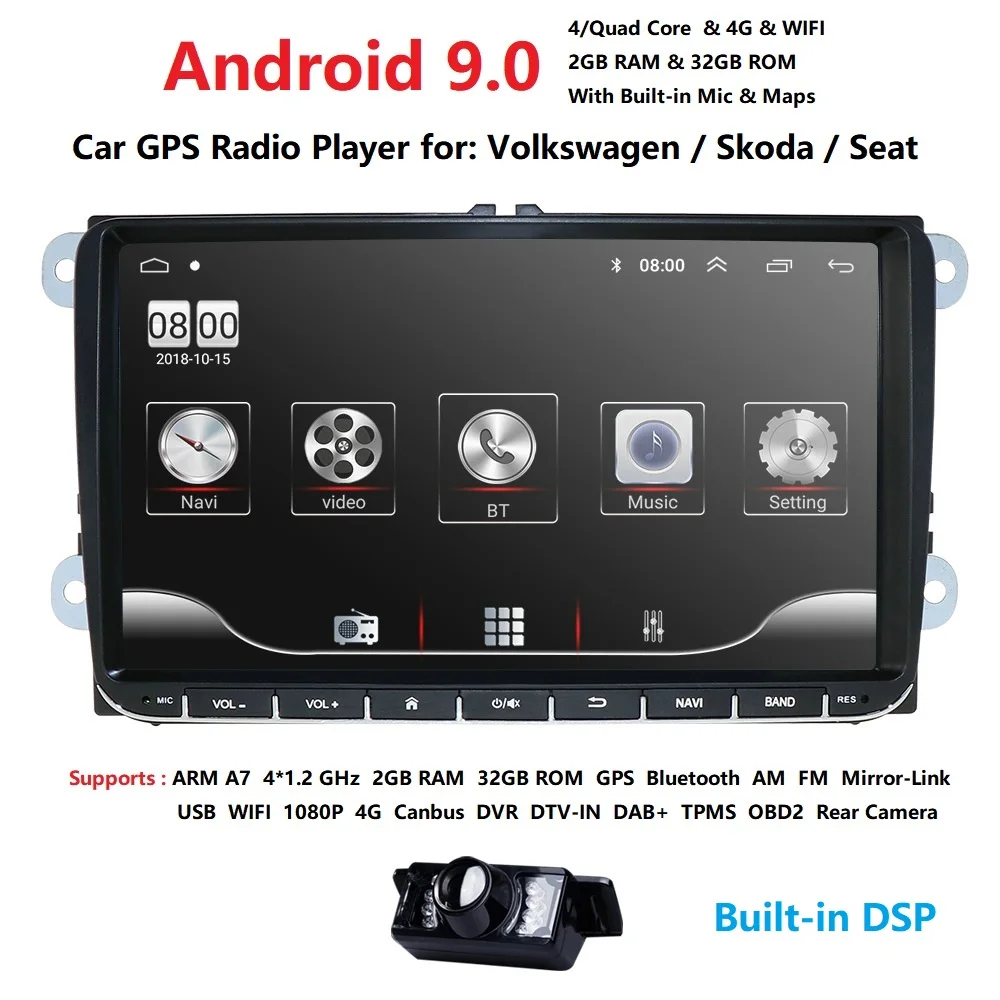 Новинка! " Android 9,0 Автомобильный gps навигатор для VW Volkswagen SKODA GOLF 5 6 POLO PASSAT B5 B6 JETTA TIGUAN dvd плеер BT RDS 1080P
