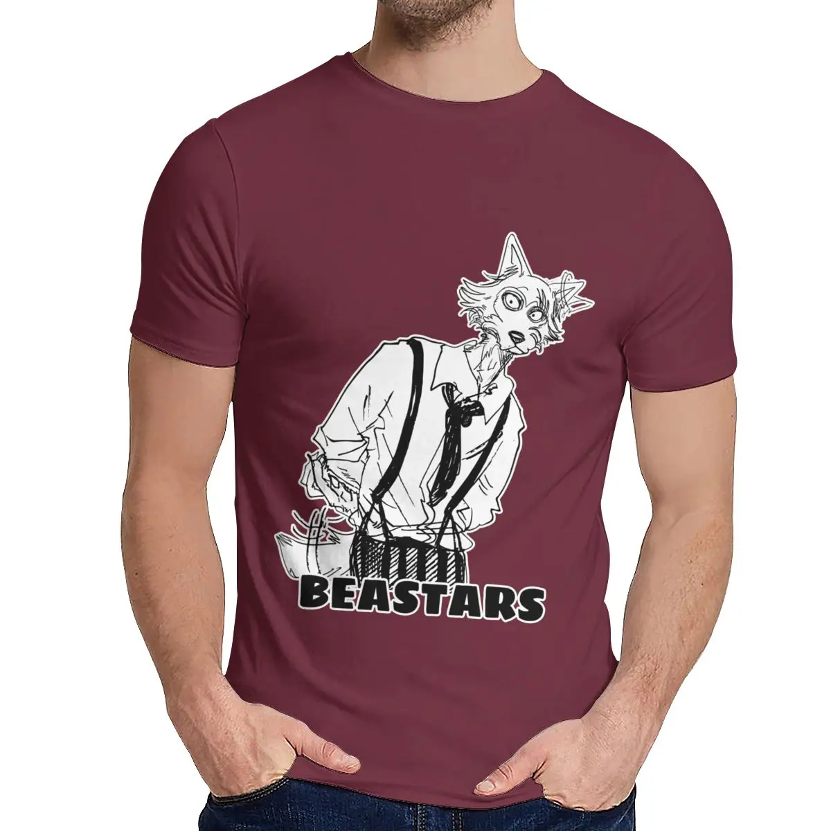 Круглый воротник Beastars аниме треугольник футболка животных Волк пушистый Манга Футболка графический принт для мужчин чистый хлопок Топ тройник - Цвет: Бургундия