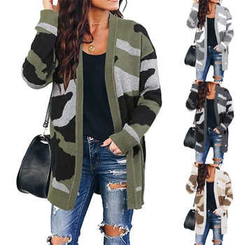 

Fashion Camouflage Twist Knitted Long Cardigans Women Loose Sweater Coat Woman Solid Casual Open Stitch Coats