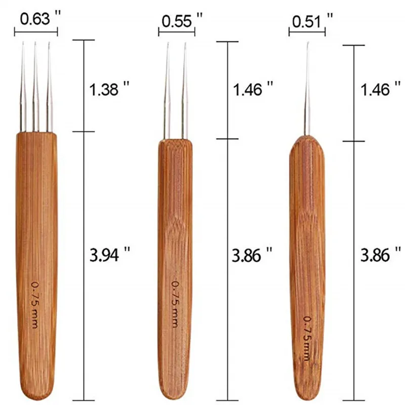 Вязальный крючок для дредов парик игла 1/2/3 крючка иглы наращивание волос Инструменты оплёточный станок 0,5 мм/0,75 мм бамбуковые дреды иглодержатель