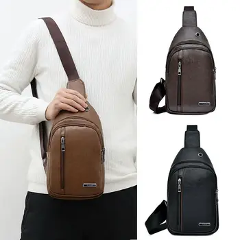 

2019 Newest Hot Men's Sling Chest Cross Bag PU Leather Messenger Casual Shoulder Pack Crossbody Bags With USB Port