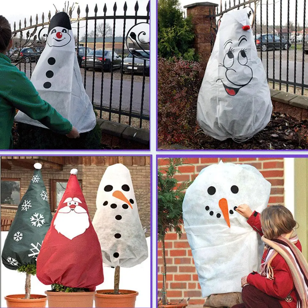 Winter Warm Christmas Tree Cover Plant Protecting Bag Frost Freeze Protection Cute Cartoon Tree Cover Christmas Decoration