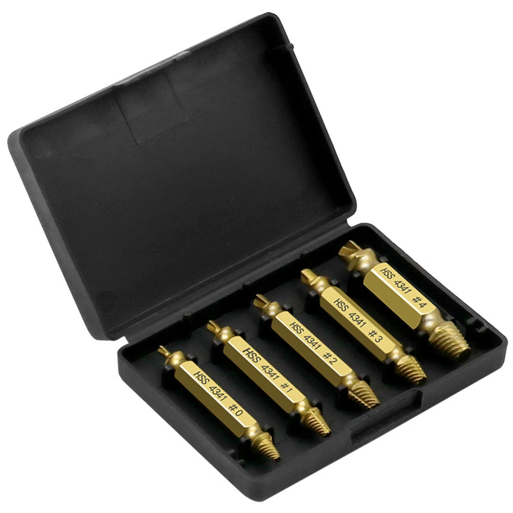 5pcs HSS Titanium Plating Handymen Broken Bolt Stud Removal Tool Double