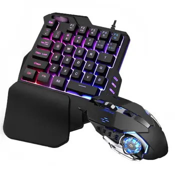 

Full Set Ergonomic Keyboard Mouse Combo Colorful RGB Backlight One-Handed Wired Gaming Keyboards Gamer Set for Table Desktop PC
