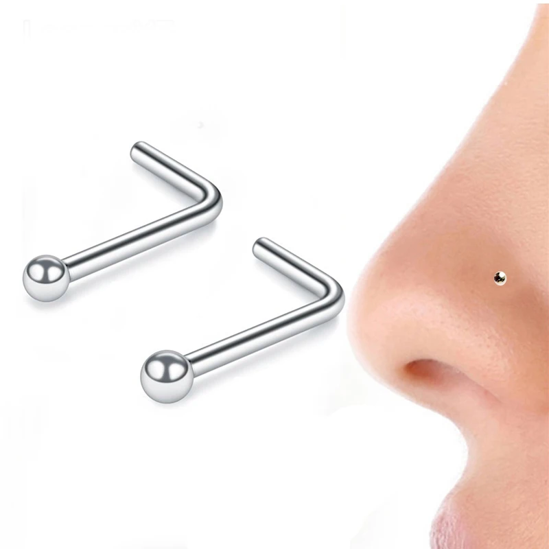 20pcs Pack 925 Sterling Silver L Shape Nose Stud 1 5mm Ball Tiny