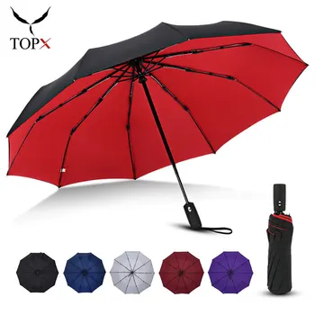 Paraguas plegable automático de tela doble para hombre y mujer, sombrilla para hombre y mujer, resistente al viento, 3 unidades