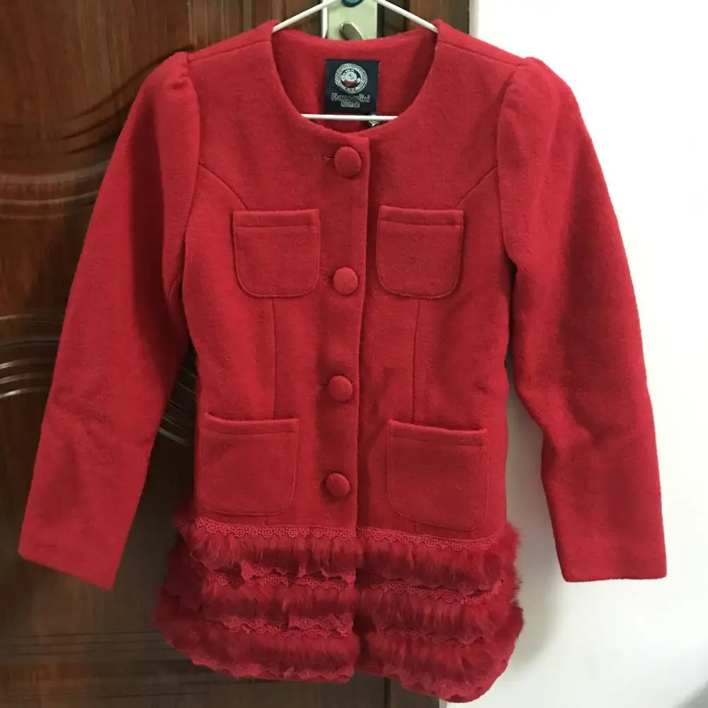 

Children's fashion coat, girl's cute Chinese red cake mid-length coat