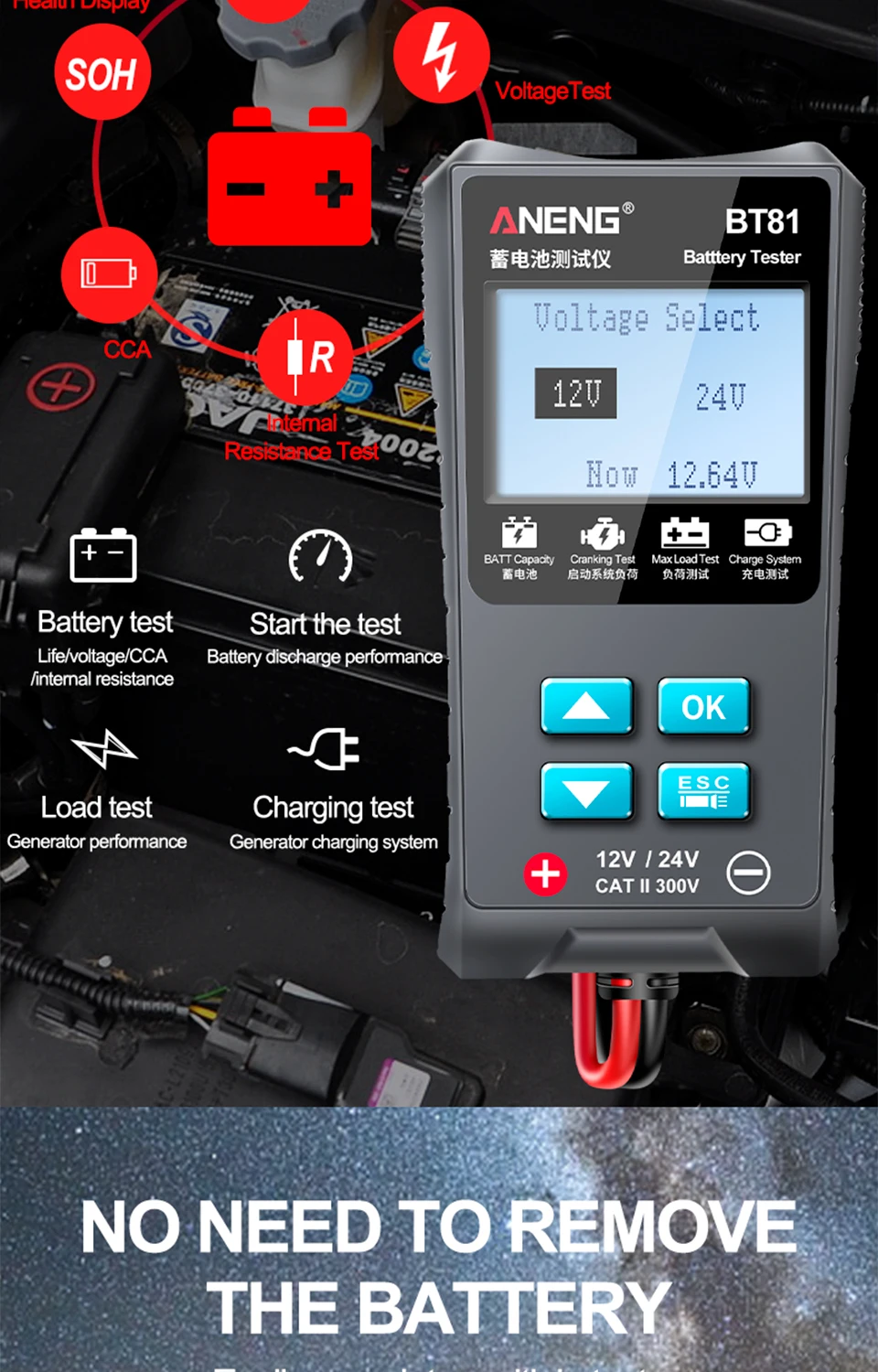 Testeur de batterie de voiture BT81, 12V/24 V, 100 à 1700CCA, circuit de  charge, analyseur de batterie, 12/24 Volts, outils - AliExpress