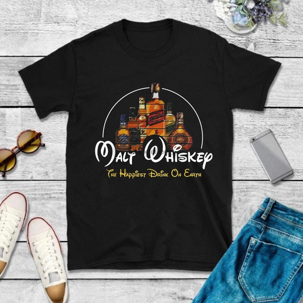 Malt Whiskey Shirt Happiest Drink Funny Pun Parody T Vintage Men Gift Tee | Мужская одежда