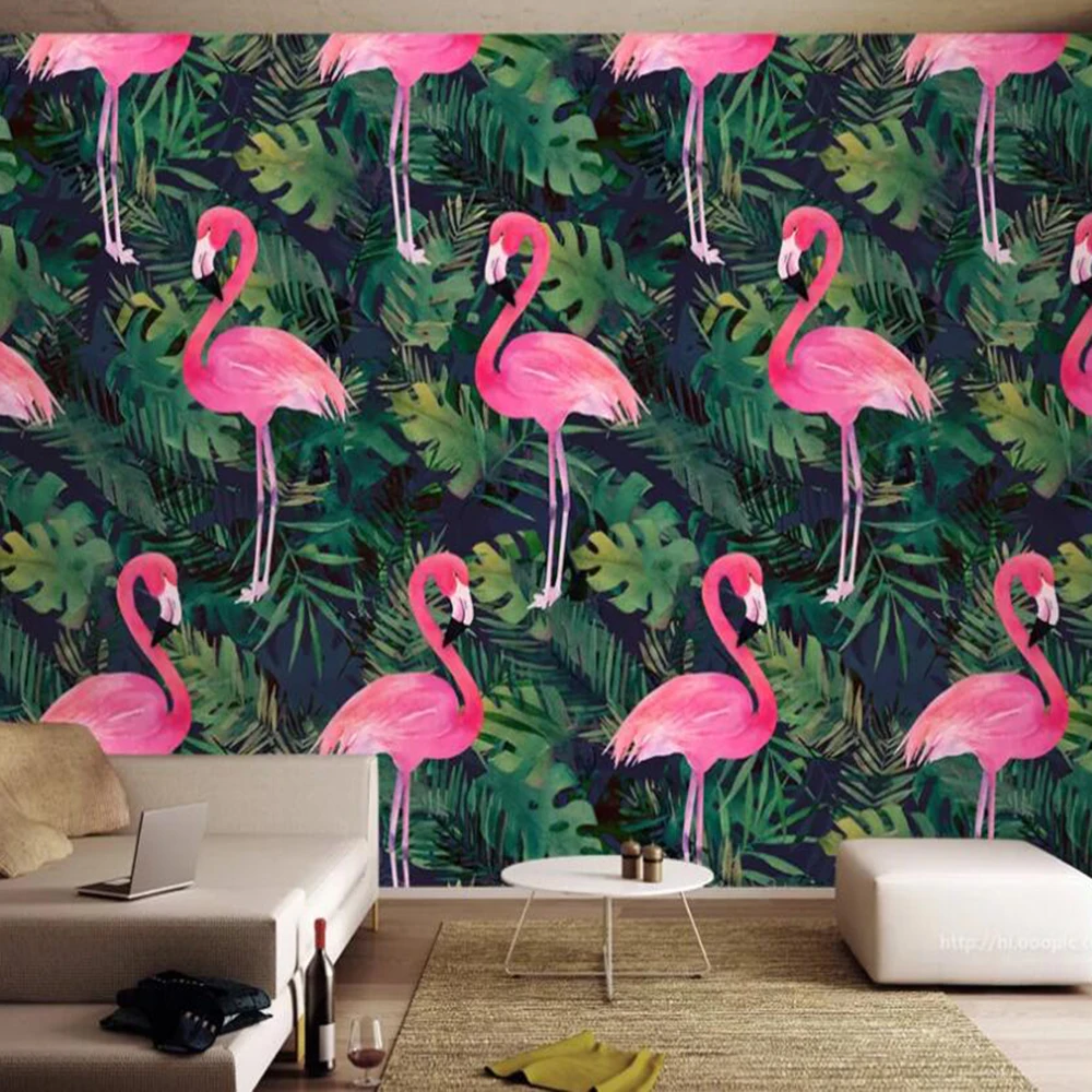 Milofi Custom 3D Wallpaper Mural Nordic Plant Green Leaf Flamingo Hand Painted Background Wall Decoration Painting Photo | Обустройство