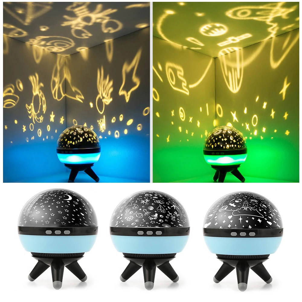 

Rotating Night Light Lamp Projection 15*15*17cm Romantic Space Multi-Color Display Children Kids Party Star Moon Ocean World