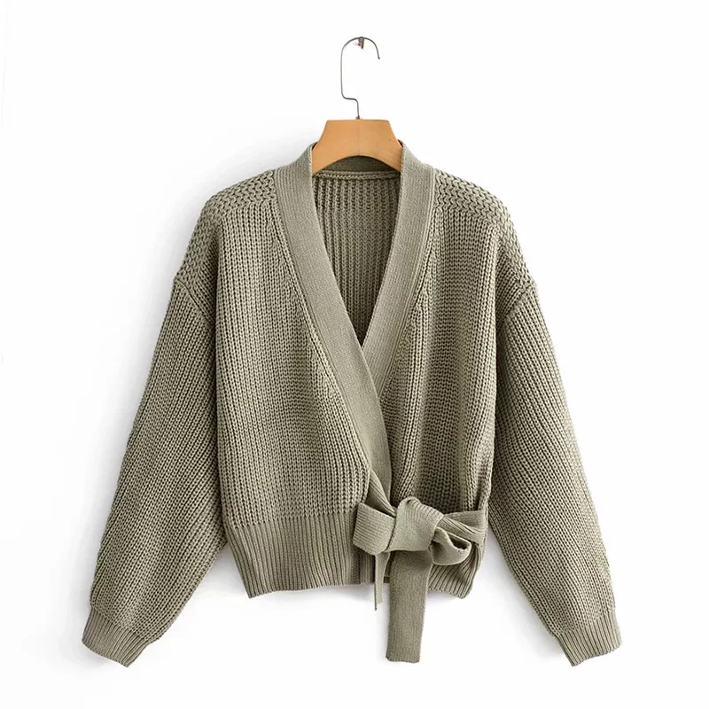 ash green Yojoceli, v-образный вырез, вязаный с бантом, кардиган, свитер, женский, длинный рукав, джемпер, свитер, верхняя одежда, уличная одежда, вязаные - Цвет: ash green