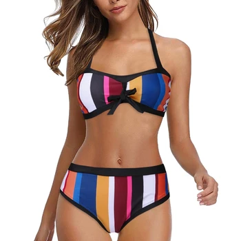 

Sexy Halter Bikini Swimsuit For Women Swimwear Plus Size Print Tankini Push-Up Padded Bra Two-piece Bathing Suit Beachwear New