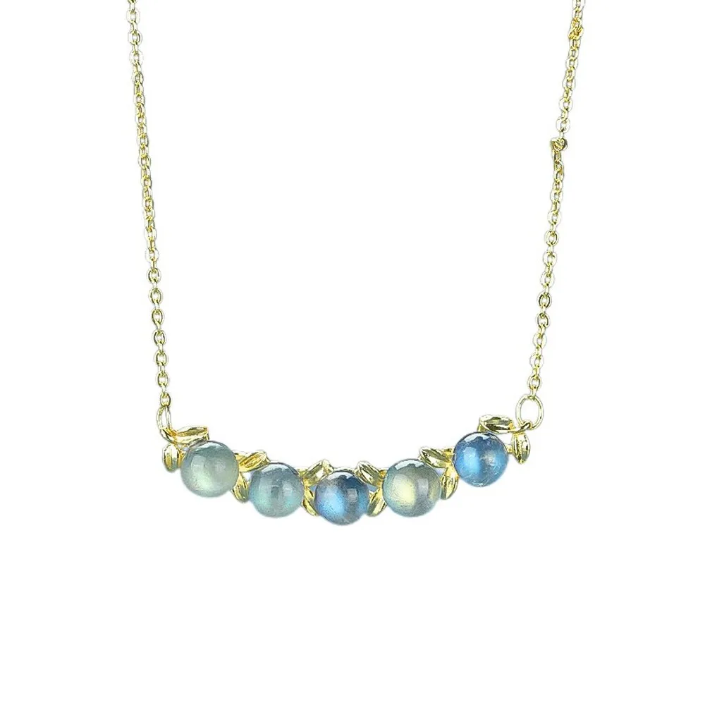 

LETSFUN Natural Womens S925 Silver Labradorite Moonstone Stone Clavicle Chain Simple Necklace
