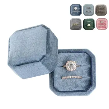 

Velvet Double Ring Box Octagon Wedding Ceremony Ring Box with Detachable Lid