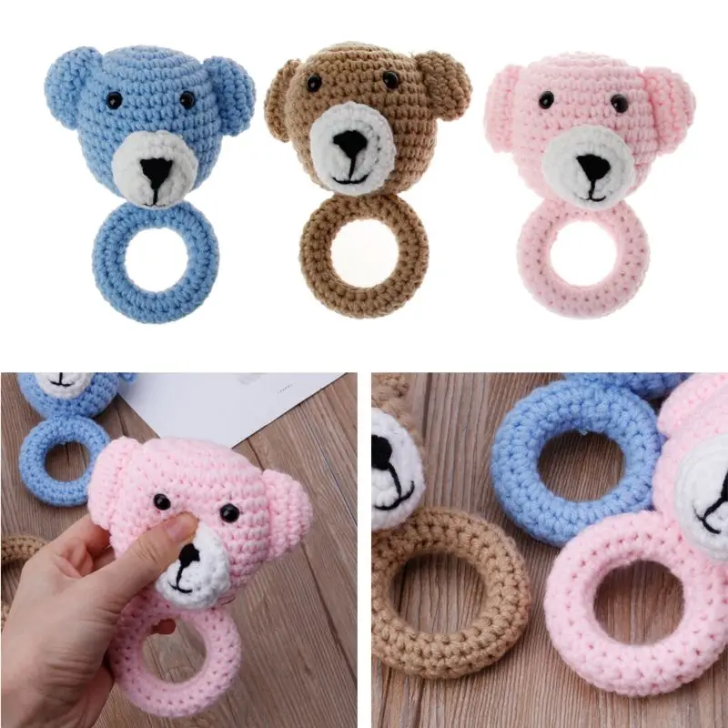 

Newborn Baby Animal Rattle Toys Wooden Teething Ring Newborn Sensory Toy Shower Gift Safe DXAD